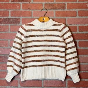 Madewell Striped Cropped Wool Blend Mock Neck Bubble Sleeve Sweater S